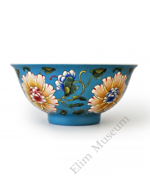 1463  A Pair of blue ground falancai bowls